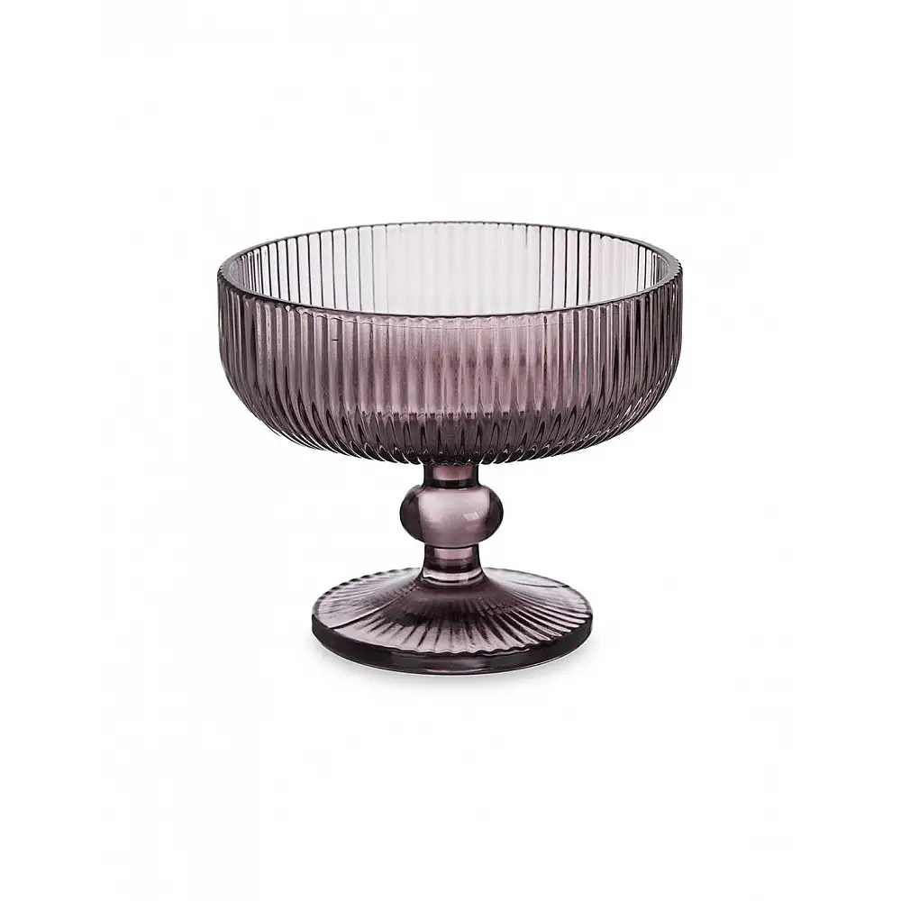 Μπωλ παγωτού γυάλινο με πόδι ριγωτό ροζ 310ml/Φ12 Η9,5cm