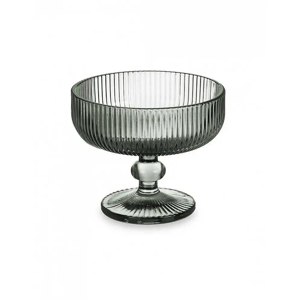 Μπωλ παγωτού γυάλινο με πόδι ριγωτό πράσινο 310ml/Φ12 Η9,5cm