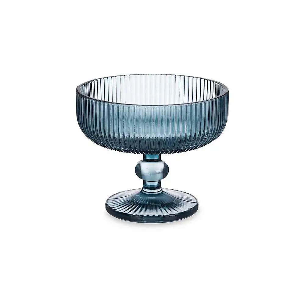 Μπωλ παγωτού γυάλινο με πόδι ριγωτό μπλε 310ml/Φ12 Η9,5cm