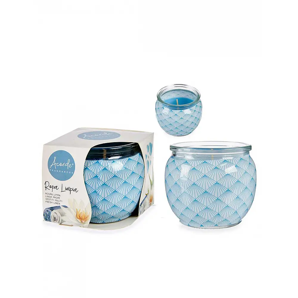 Ποτήρι γυάλινο μπουλ  μπλε με κερί CLEAN LINEN Φ7,5Η6,3cm