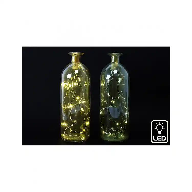 Μπουκάλι / κηροπήγιο γυάλινο με LED Φ9x26cm