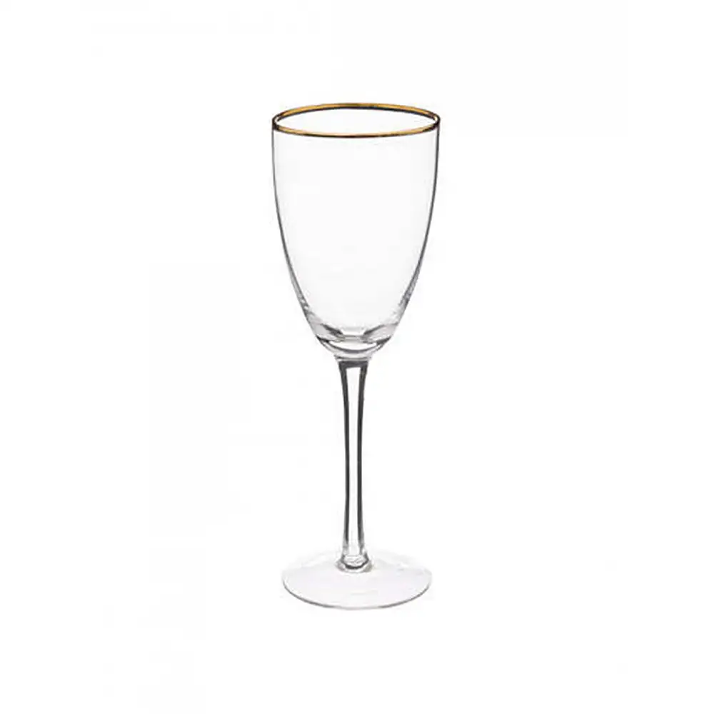 Ποτήρι κρασιού γυάλινο διάφανο χρυσό στομ. σ /6 , 30cl/ Φ8 Η23cm