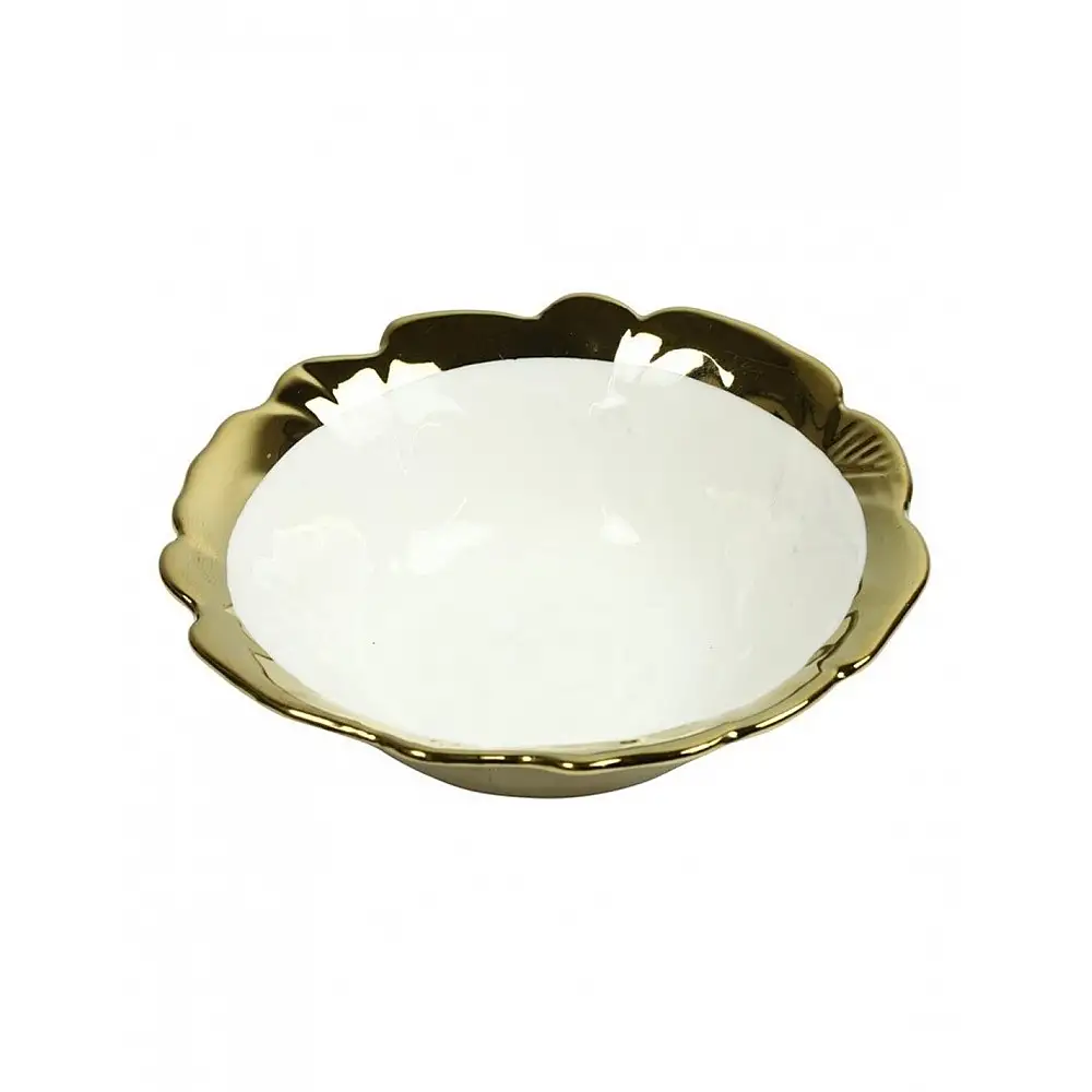 Μπωλ κεραμικό λευκό/χρυσό Φ12Η4cm