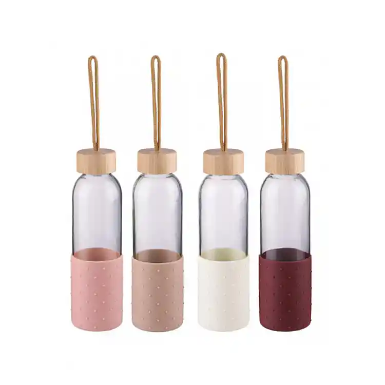 Μπουκάλι γυάλινο νερού με θήκη/4χρώμ.  500ml/6,5x23cm