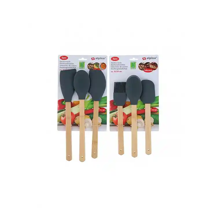 Κουτάλες bamboo/σιλικόνης 3τμχ Η33cm