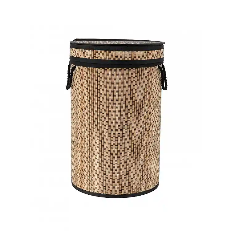 Καλάθι απλύτων bamboo φυσικό/μαύρο  Φ35 H55 cm