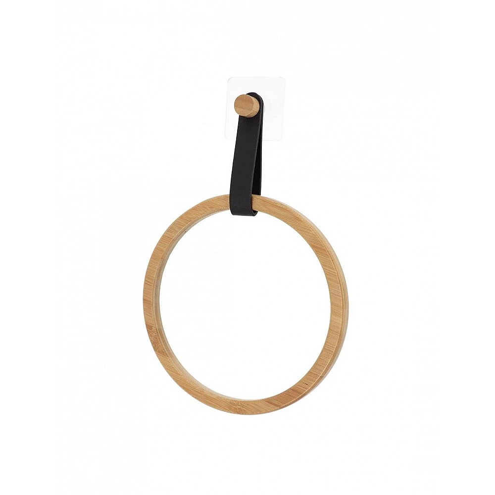 Κρίκος bamboo με δερμ. λουρί μαύρο/sticker Φ21 Η30cm