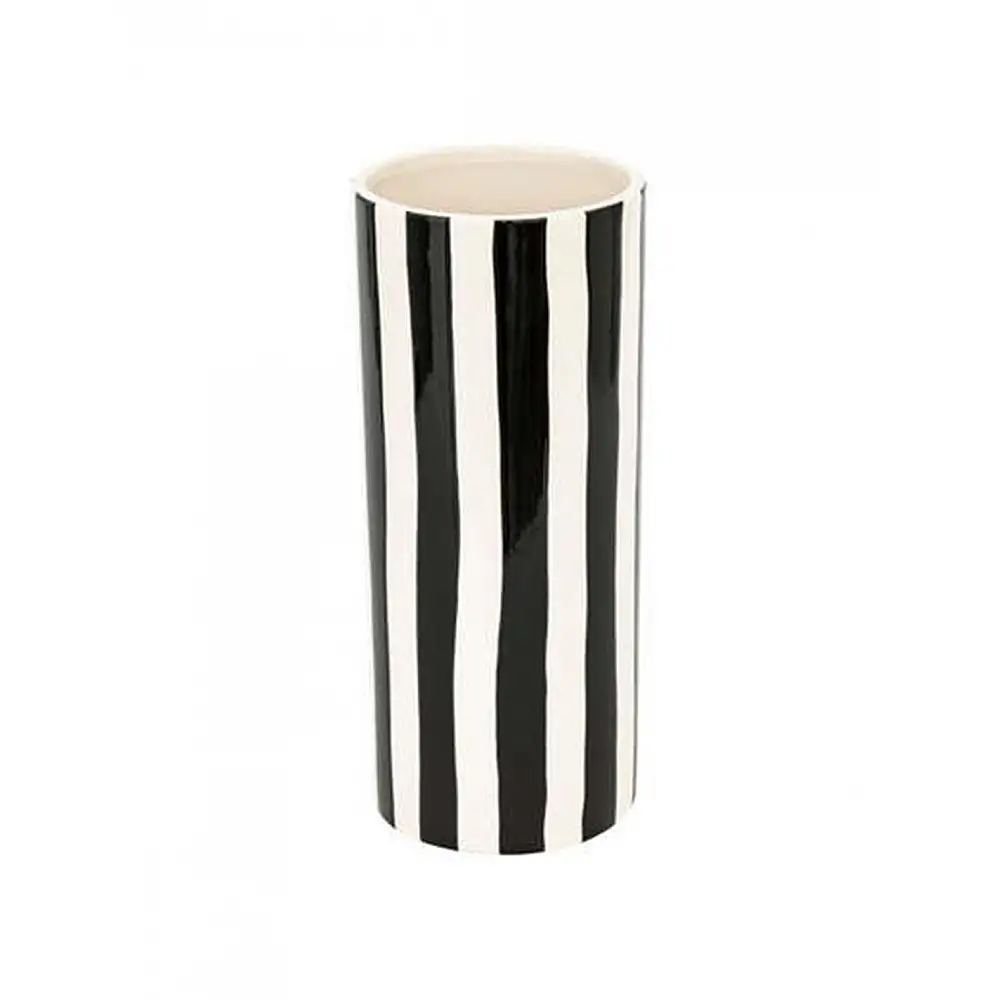 Βάζο κεραμικό ριγέ ασπρο/μαύρο Φ13Η30cm