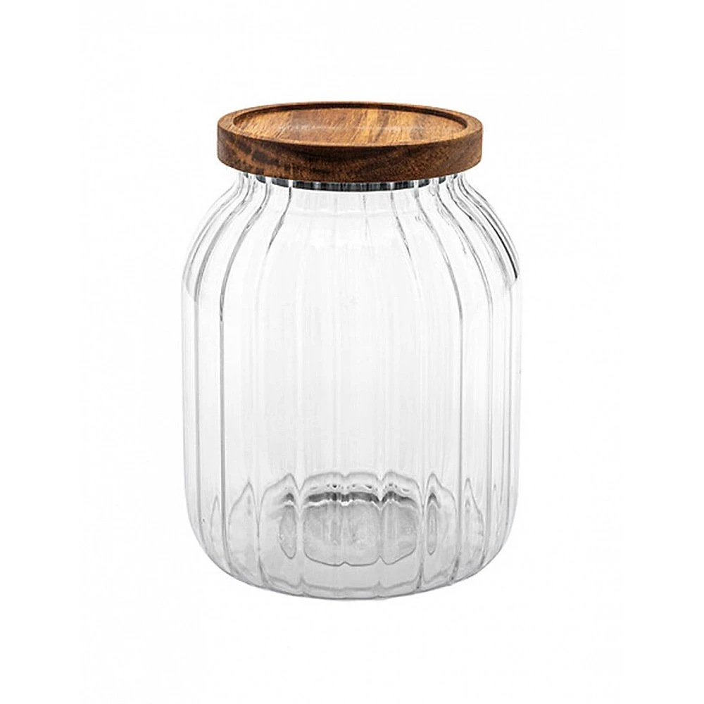 Βάζο γυάλινο καπάκι ακακία 2l/Φ13,5 H18 cm