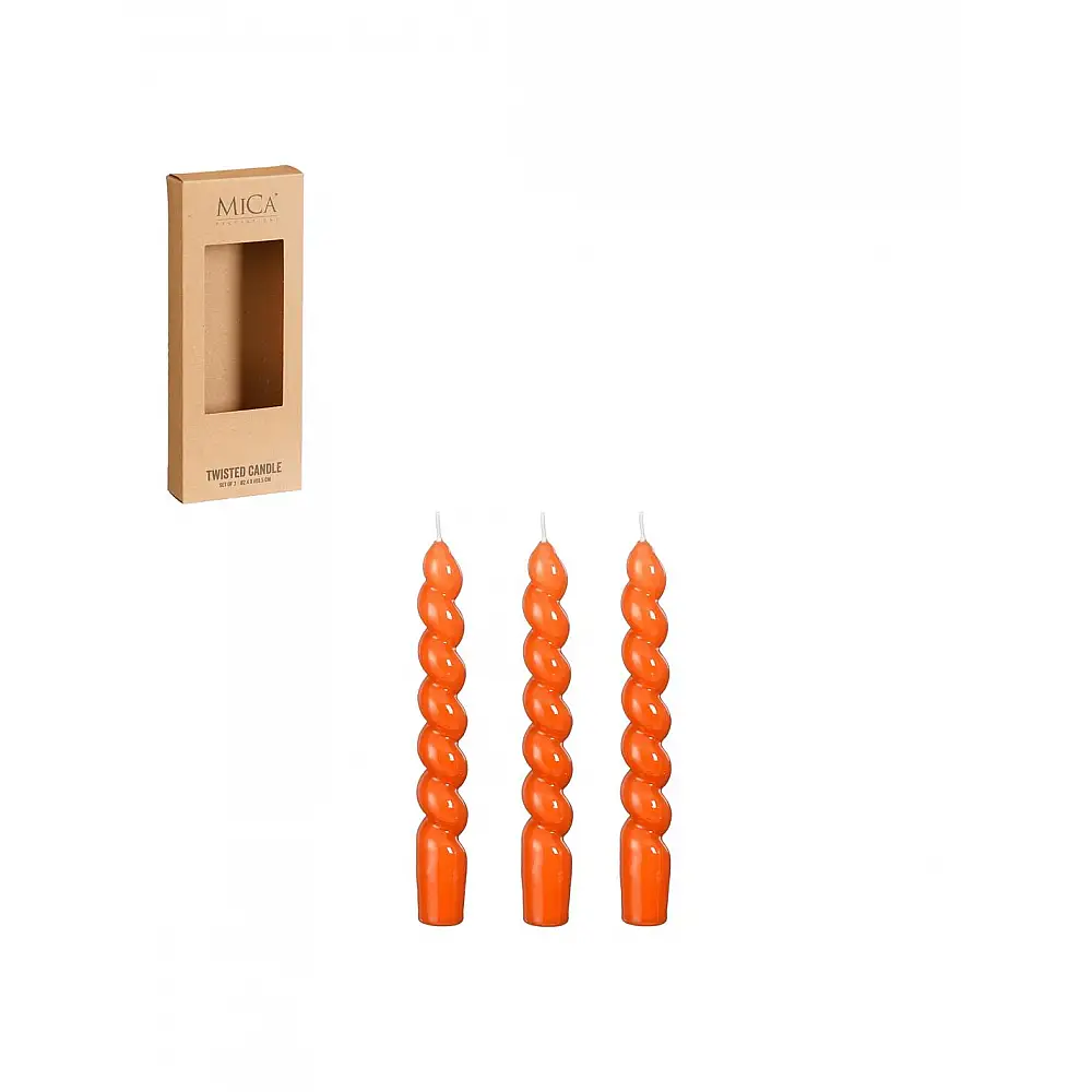 Κερί κηροπηγίου πορτοκαλίαλί ελικοειδές/3τμχ Φ2,5Η18,5cm