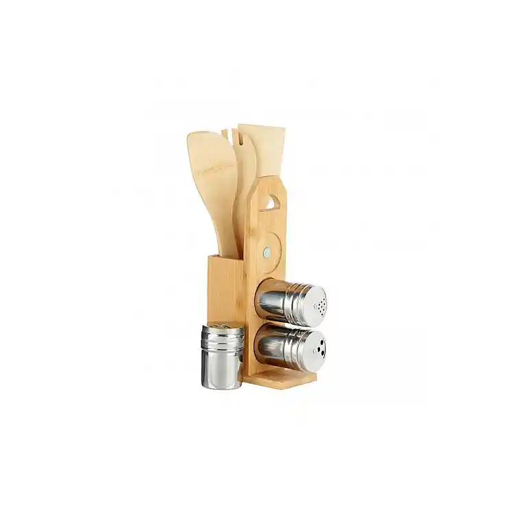 Θήκη bamboo μαγνητ. κουτάλες&βάζα μπαχαρικών σετ7pcs 15x7,5H32,5cm