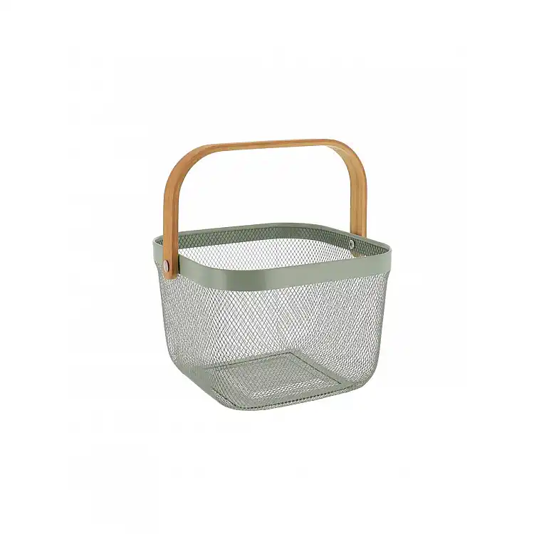 Kαλάθι μεταλλικό  xακί με bamboo χέρι 24x24x17,5
