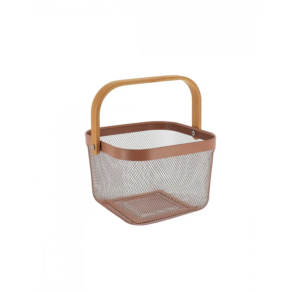Kαλάθι μεταλλικό  Cappuccino με bamboo χέρι 24x24x17,5