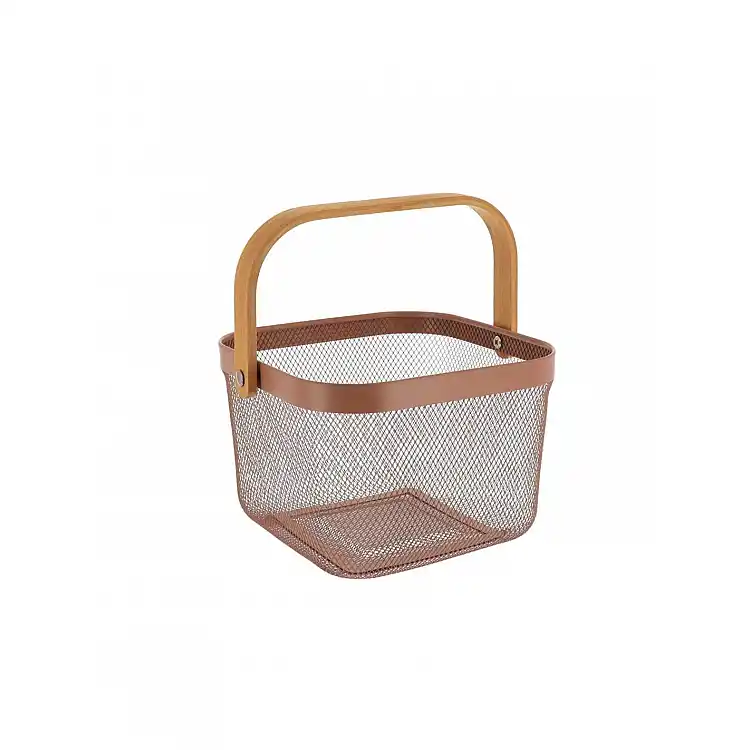 Kαλάθι μεταλλικό  Cappuccino με bamboo χέρι 24x24x17,5