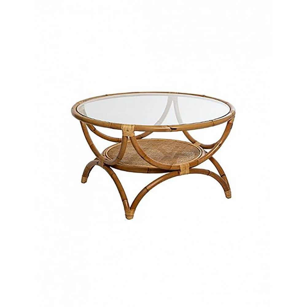 Τραπέζι σαλονιού bamboo με τζάμι Φ91 Η51cm