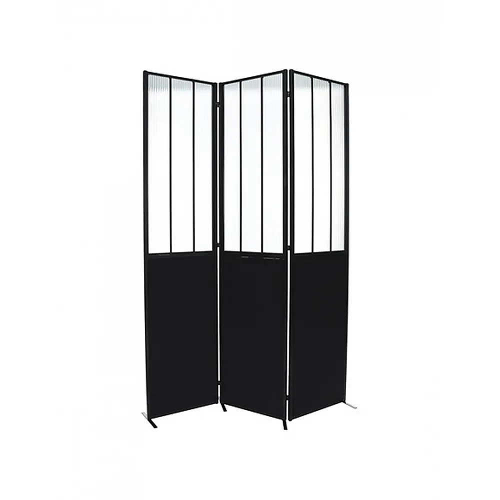 Παραβαν μεταλλικό μαύρο με τζάμι 120x170cm