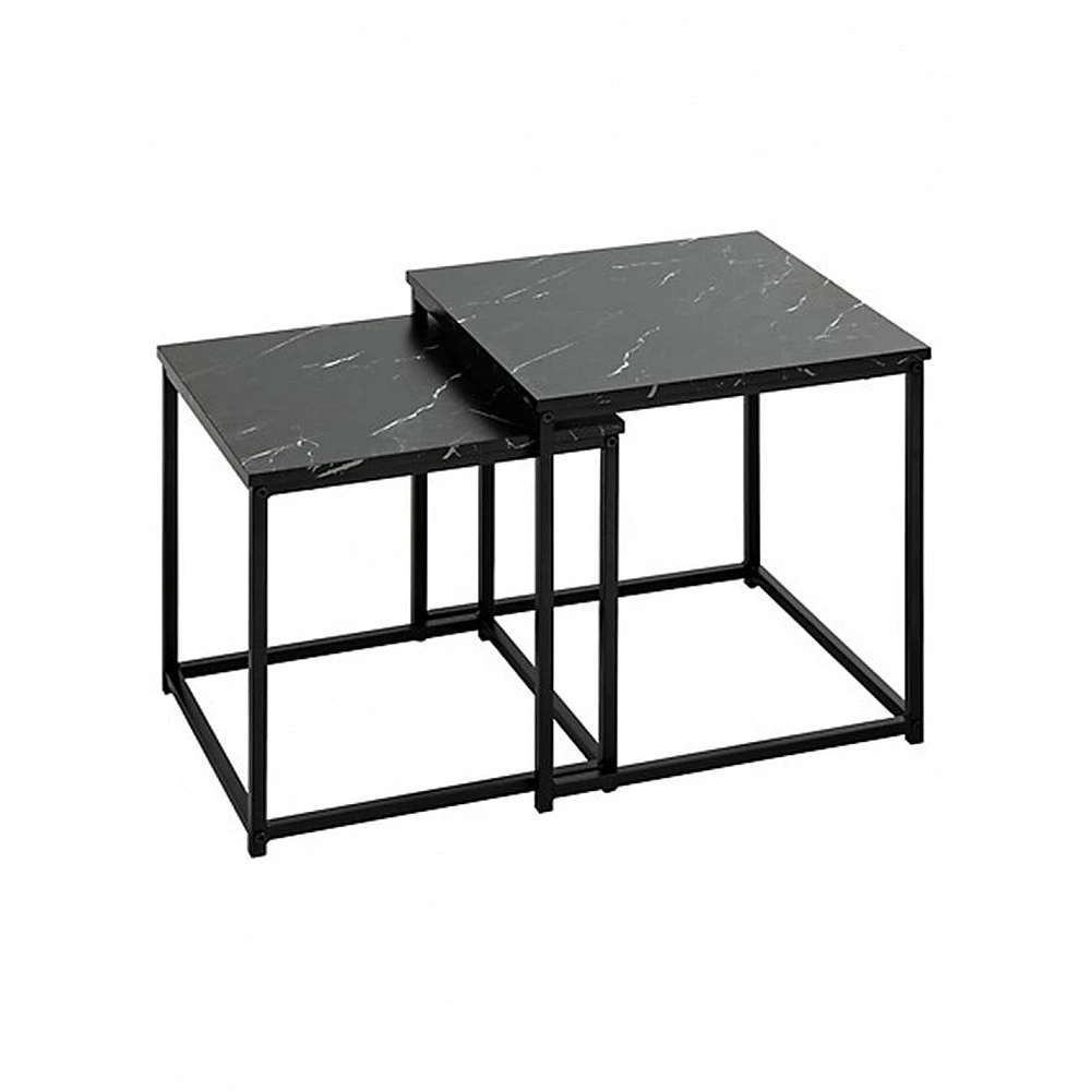 Τραπέζια βοηθητικά μεταλλικό μαύρο marble σ/2 (37,5X37,5X40+33. 5X33. 5X36)