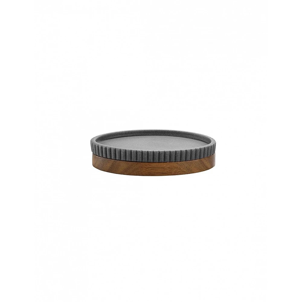 Σαπουνοθήκη γκρι ριγωτη βάση ακακία 14 x 9. 5 x 2. 8cm