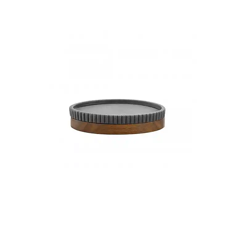 Σαπουνοθήκη γκρι ριγωτη βάση ακακία 14 x 9. 5 x 2. 8cm OUT
