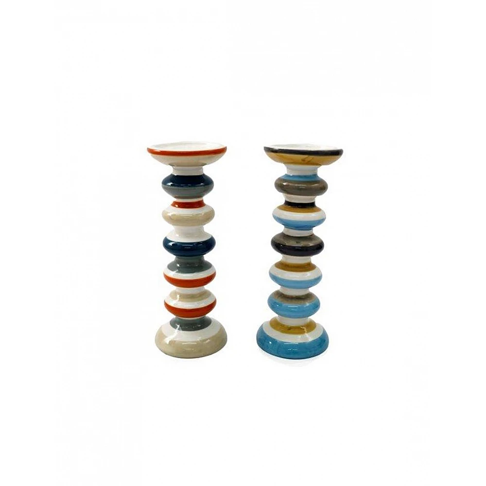 Κηροπήγιο κεραμικό /Stripes 2χρώματα Η27cm