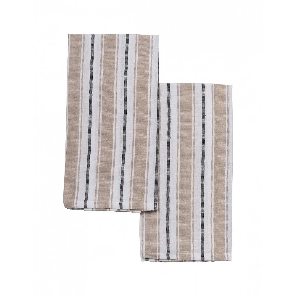 Πετσέτες κουζίνας βαμβακερό /polyester ριγέ μπεζ set2pcs 40x60cm