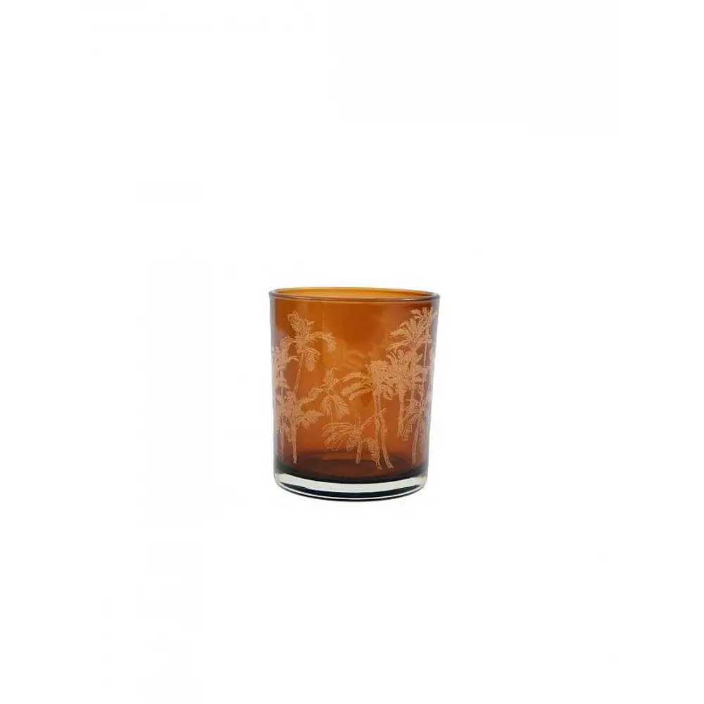 Κηροπήγιο γυάλινο καφέ φοίνικες 8x10cm