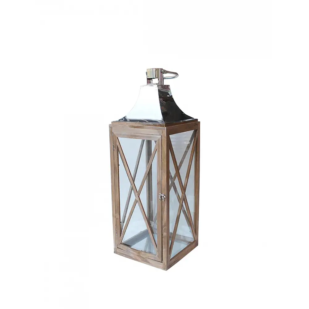 Φανάρι ξύλινο καφέ/χιαστί σχέδιο 26. 5X26. 5X74cm