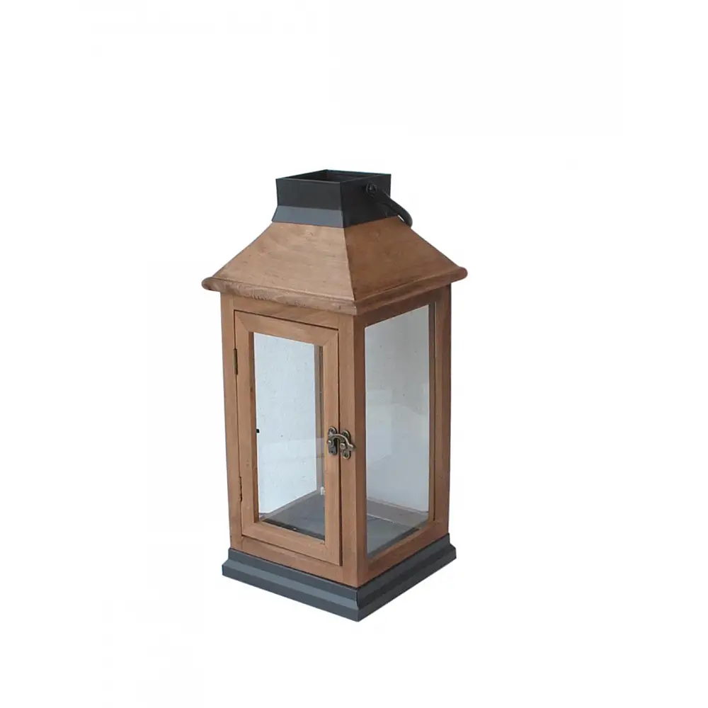 Φανάρι ξύλινο καφέ/μεταλλικό μαύρες λεπτομ.  18. 5X18. 5X39cm