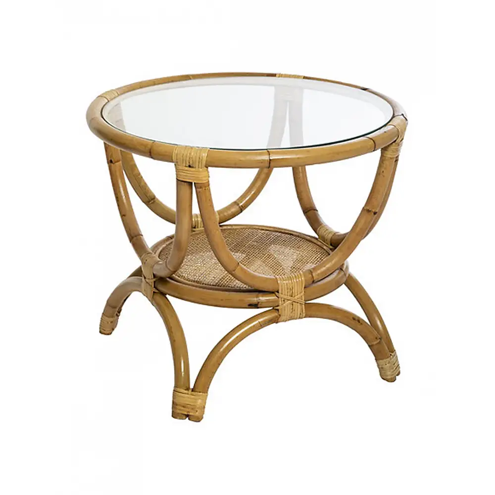 Τραπέζι βοηθητικό bamboo με τζάμι Φ60Η50cm