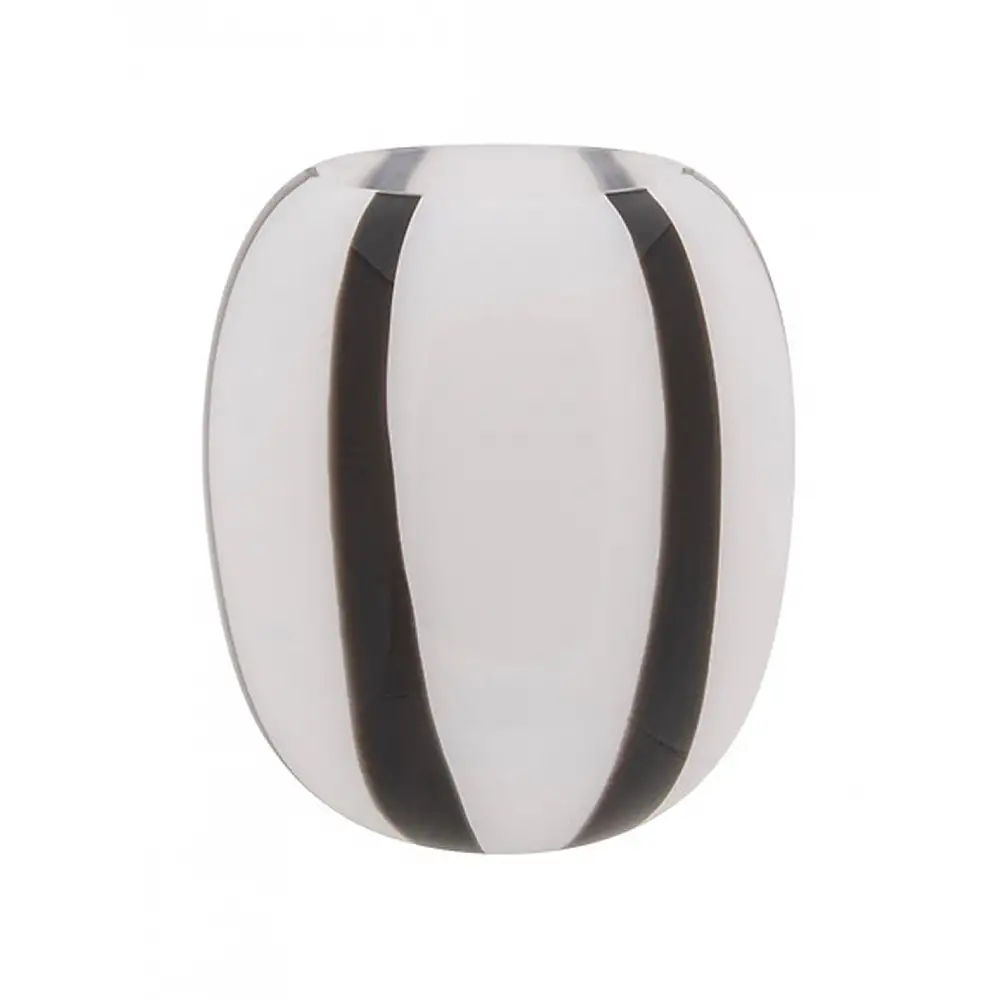 Βάζο γυάλινο λευκό/μαύρες ρίγες 18x20cm