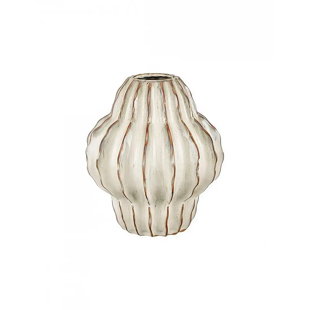 Βάζο κεραμικό ριγωτό off white 24,5x28cm