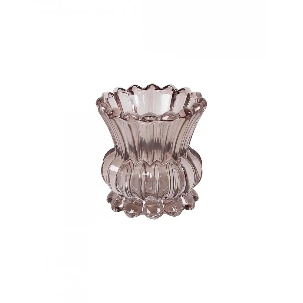 Κηροπήγιο γυάλινο ανάγλυφο καφέ 8,5x7,5