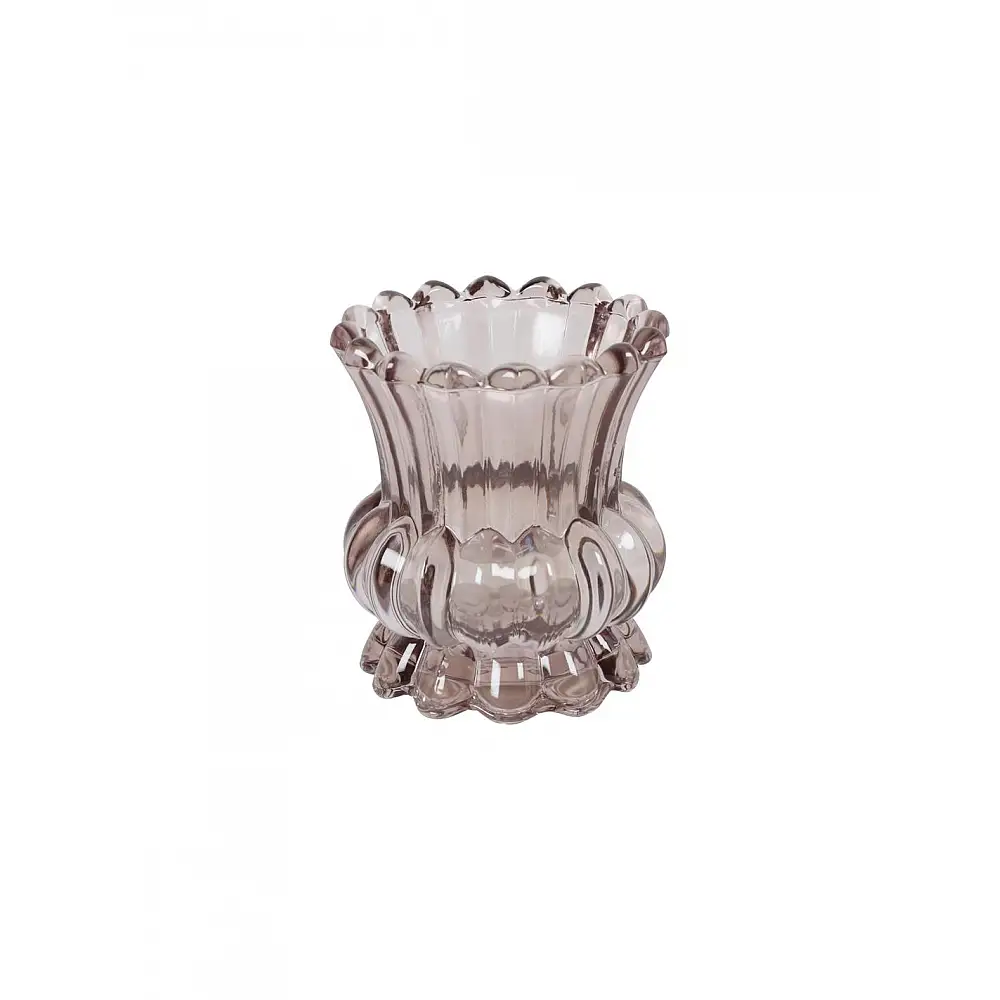 Κηροπήγιο γυάλινο ανάγλυφο καφέ 9,5x11