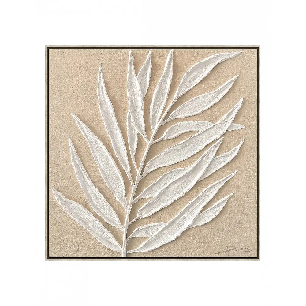 Πίνακας  χειρ. ζωγραφ. με ξυλινο πλαίσιο, λευκό κλαδί 40x40 cm