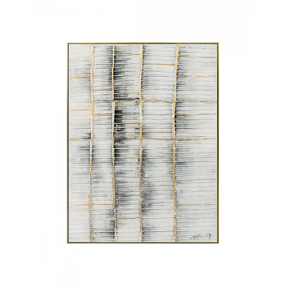 Πίνακας  χειρ. ζωγραφ. με ξυλινο πλαίσιο, γκρι  gold parts  90x120cm