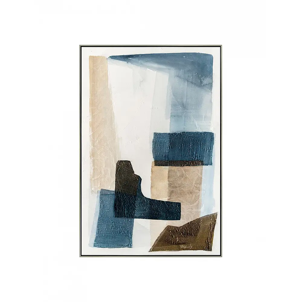 Πίνακας χειρ. ζωγραφ. με ξυλινο πλαίσιο,  εκρού μπλε 80x120 cm