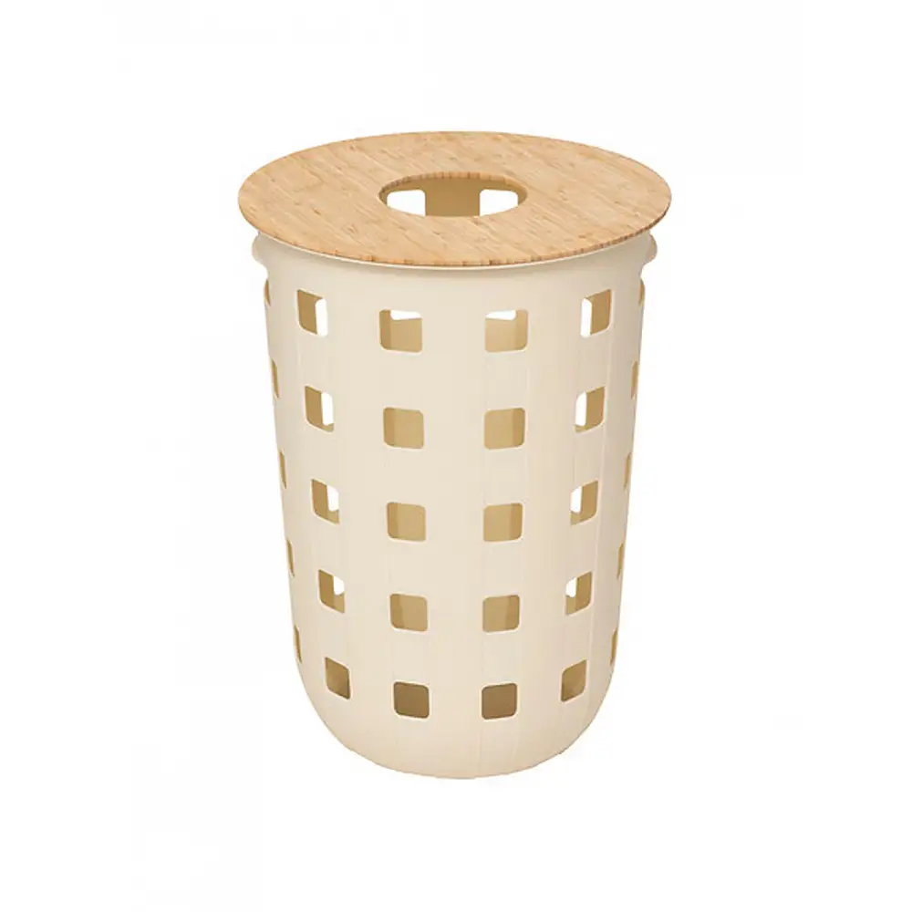 Καλάθι απλυτων μπεζ με bamboo καπάκι 60L/43,4x59,8 cm