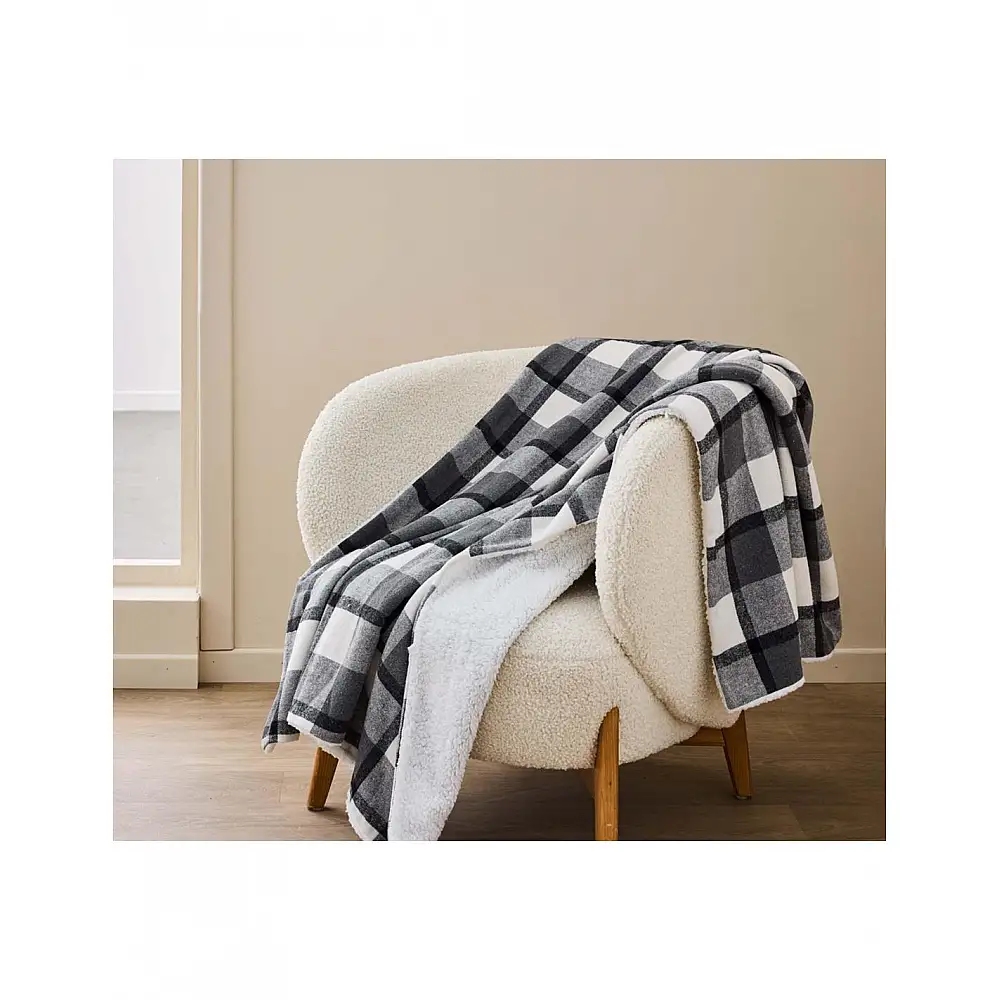 Ριχτάρι καρό tartan/sherpa ανθρακί 125x150cm