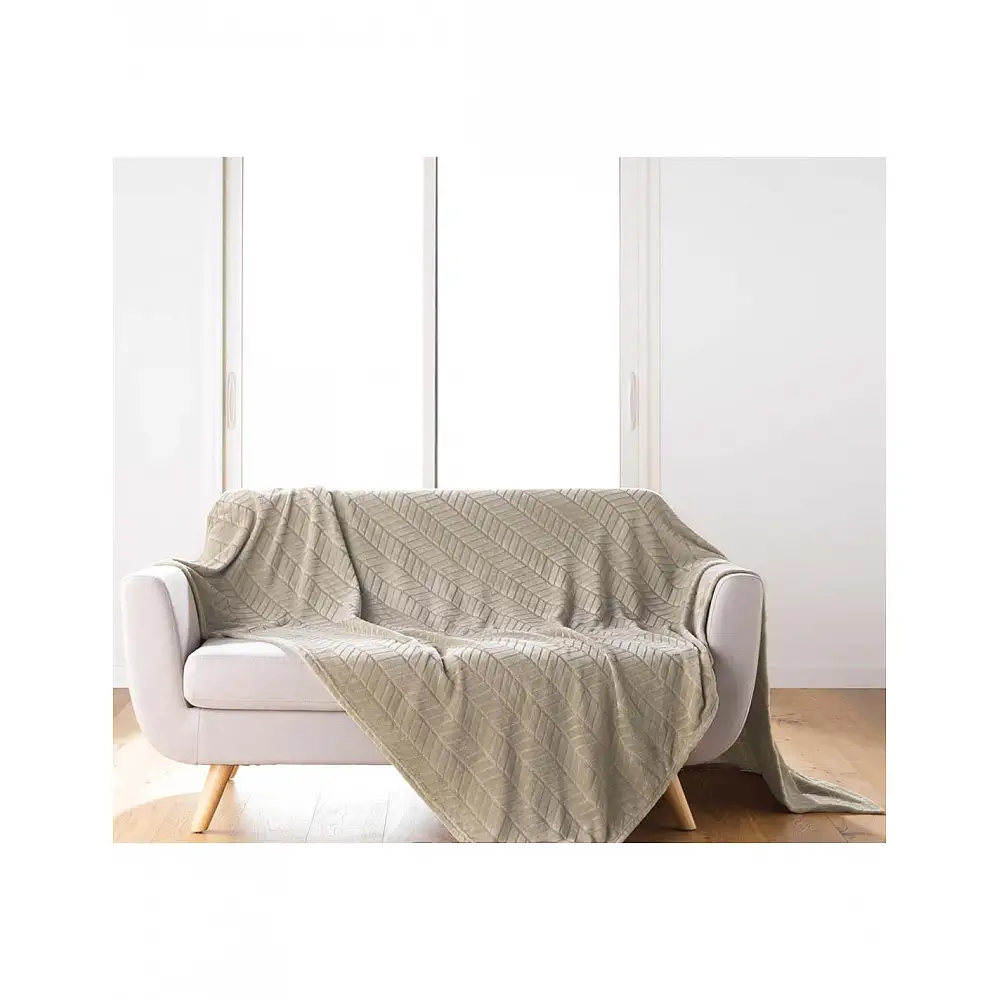 Ριχτάρι embossed flannel μπεζ/γκρι 180x220cm