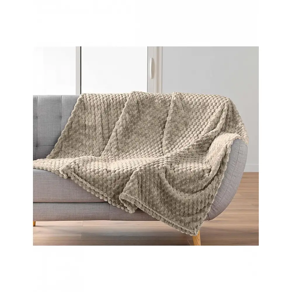 Ριχτάρι embossed flannel μπεζ/γκρι 125x150cm