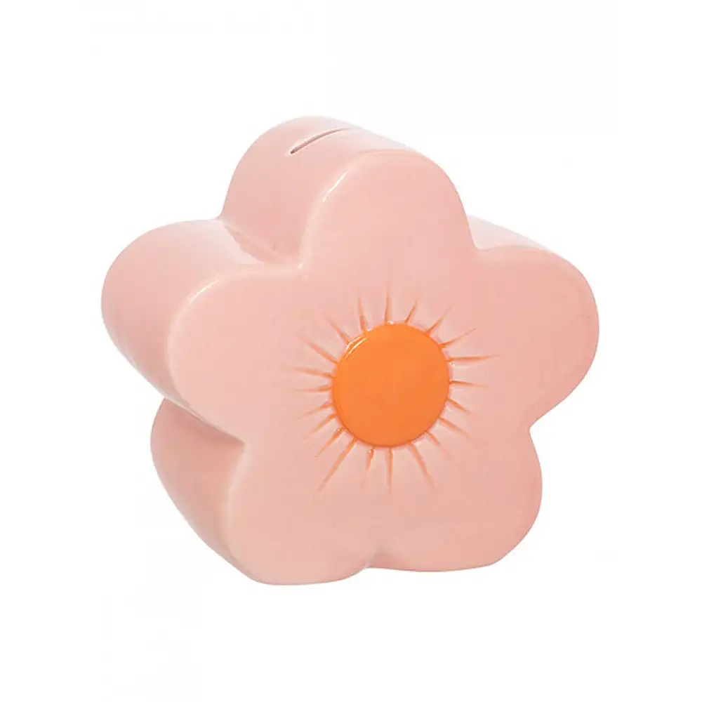 Κουμπαράς ροζ κεραμικό λουλούδι 13x7. 5x13 cm