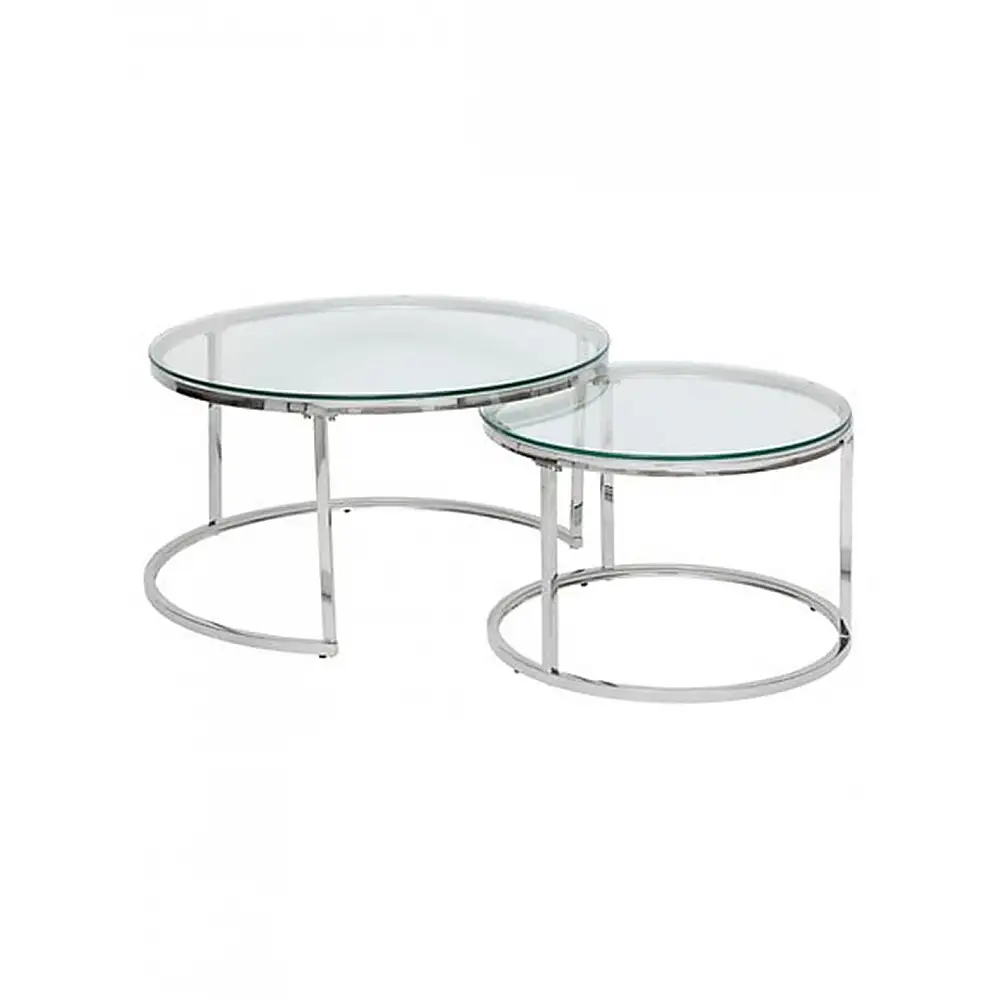 Τραπεζάκια σαλονιού s/2 ανοξείδωτο ατσάλι/γυάλινοί 80x43,2 cm