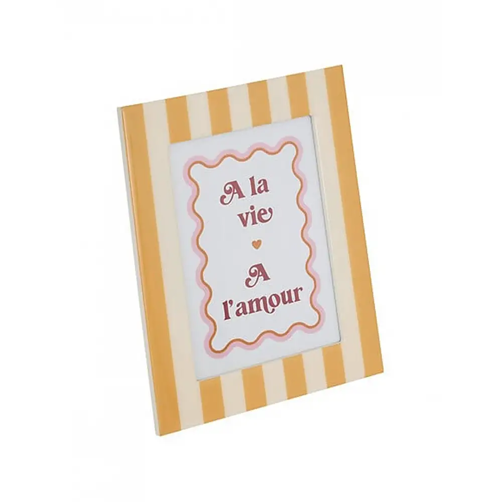 Κορνίζα ξύλινη/ρίγες κευκές ώχρα 13x18cm