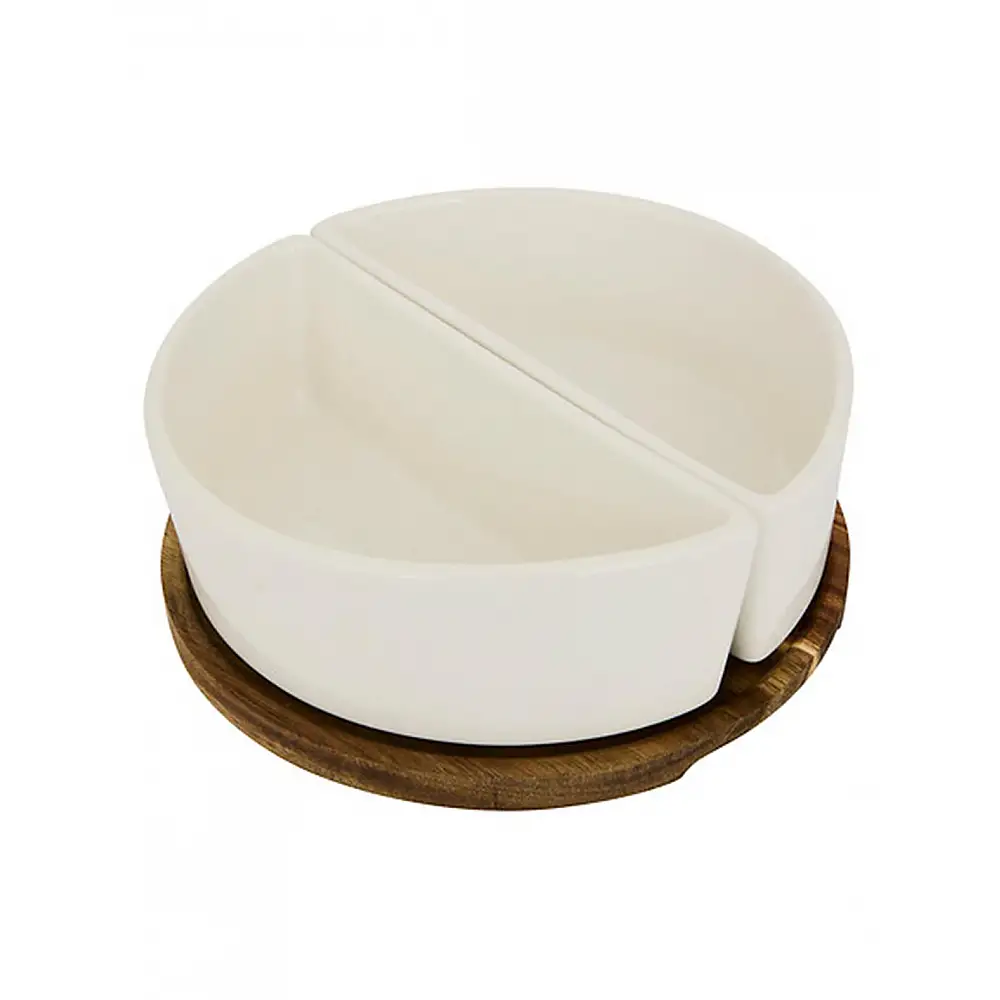 Μπωλ stoneware 2 σε βάση ακακίας Φ20cm