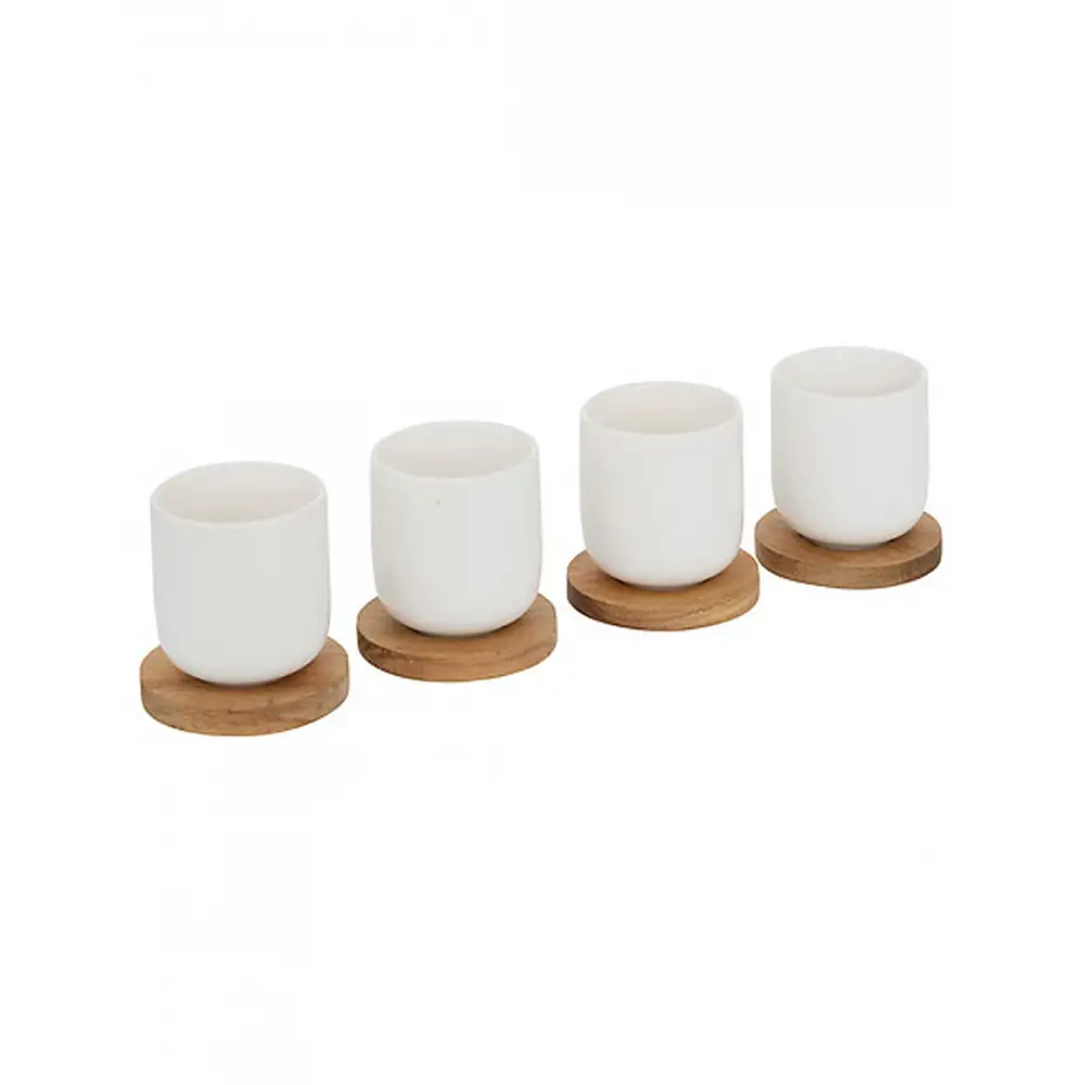 Φλυτζάνια espresso set4 λευκά/πιατάκι ακακίας 10cl/ 25 x 17 cm