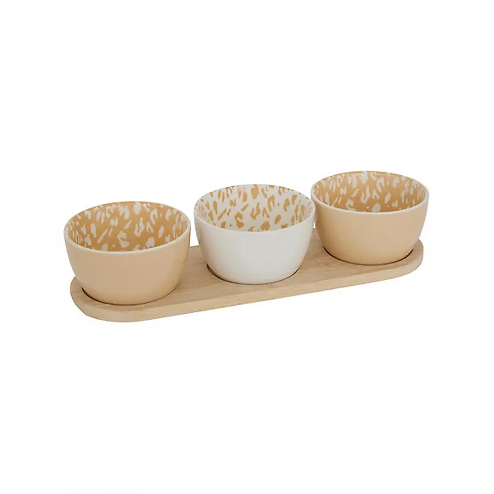 Μπωλ σερβιρίσματος  Leopard 3τμχ stoneware σε βάση bamboo 30x10x6 cm