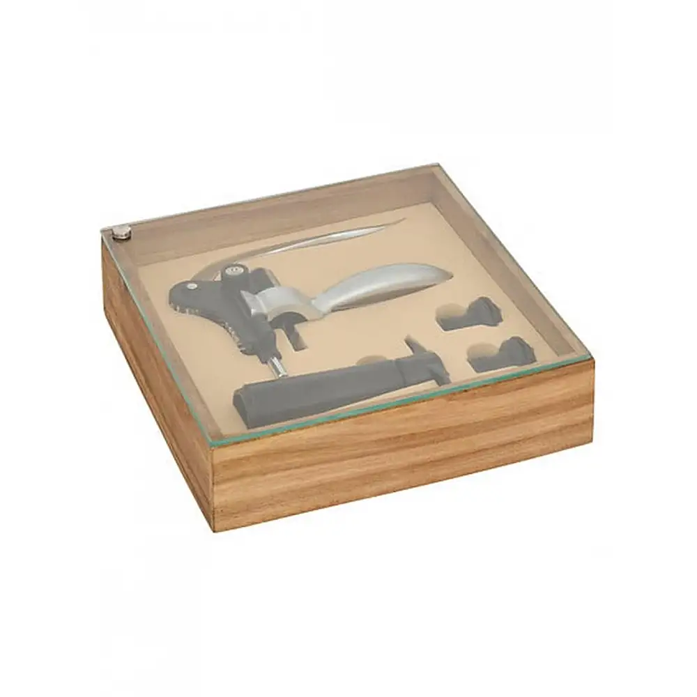 Sommelier ανοιχτήρι και εργαλεία σ/4 σε ξύλινο κουτί 24x6,8x24 cm