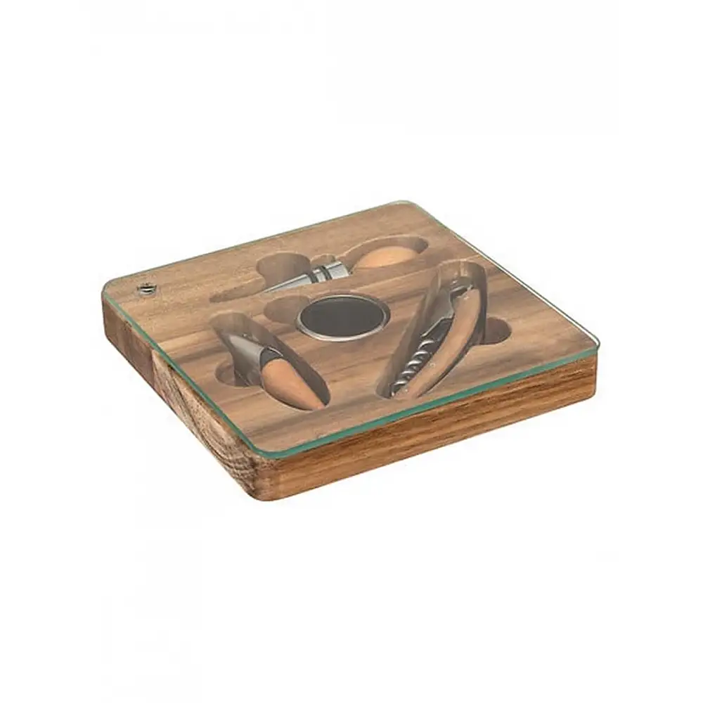 Sommelier ανοιχτήρι και εργαλεία σ/4 σε ξύλινο κουτί 16x2,5x16 cm