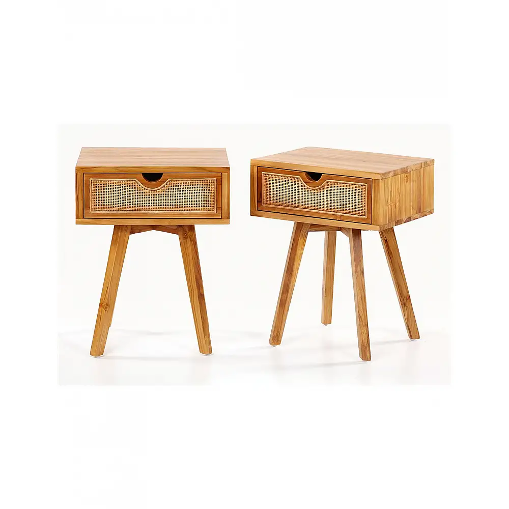 Κομοδίνο Teak/ Rattan 46x38x58 cm