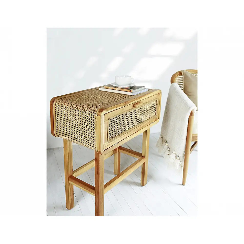 Κομοδίνο Teak/ Rattan 65x38x73 cm